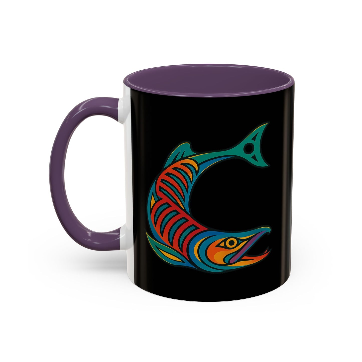 Alaska Salmon Mug Tlingit Style Coffee Cup 907 Alaska Gift Color Accent Ceramic Mug Alaskan Souvenir Wildlife Art