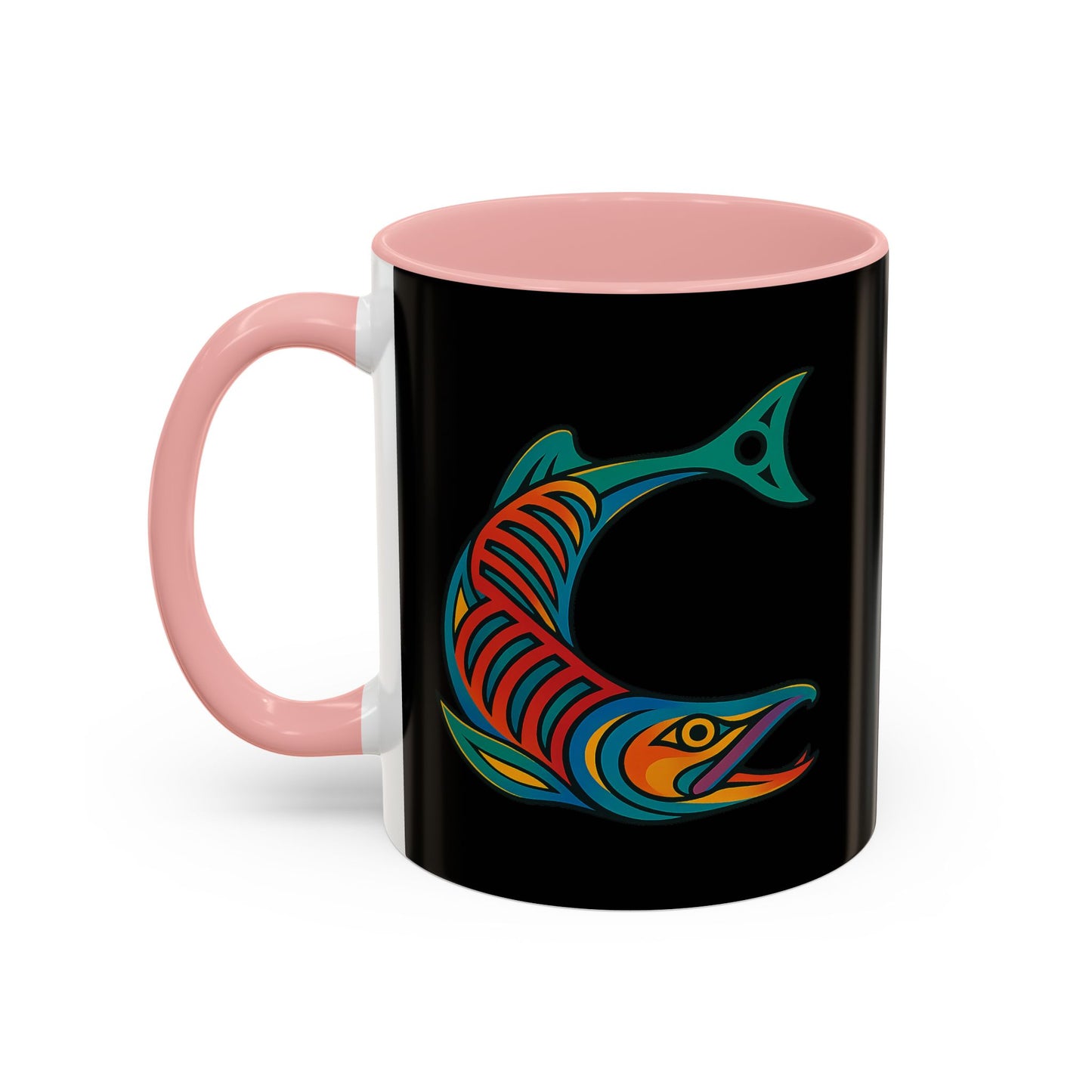 Alaska Salmon Mug Tlingit Style Coffee Cup 907 Alaska Gift Color Accent Ceramic Mug Alaskan Souvenir Wildlife Art