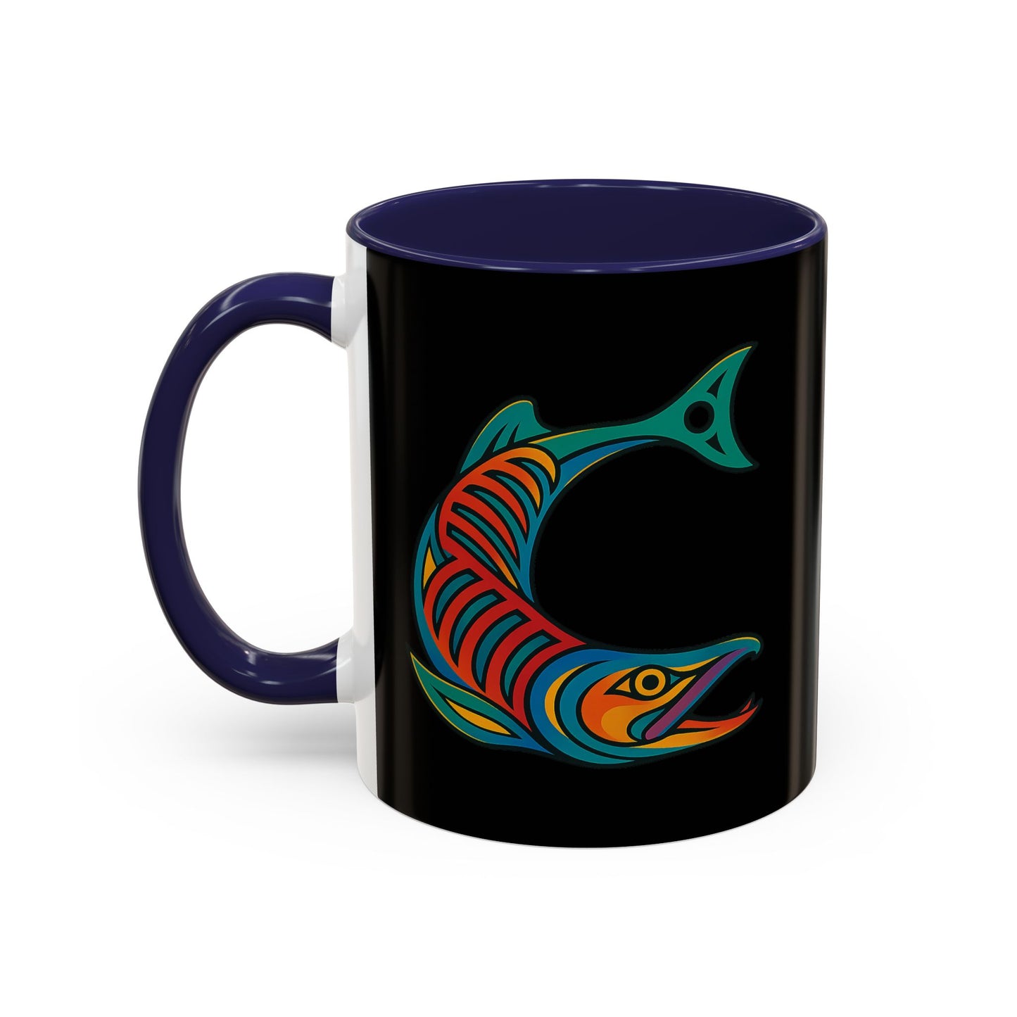 Alaska Salmon Mug Tlingit Style Coffee Cup 907 Alaska Gift Color Accent Ceramic Mug Alaskan Souvenir Wildlife Art