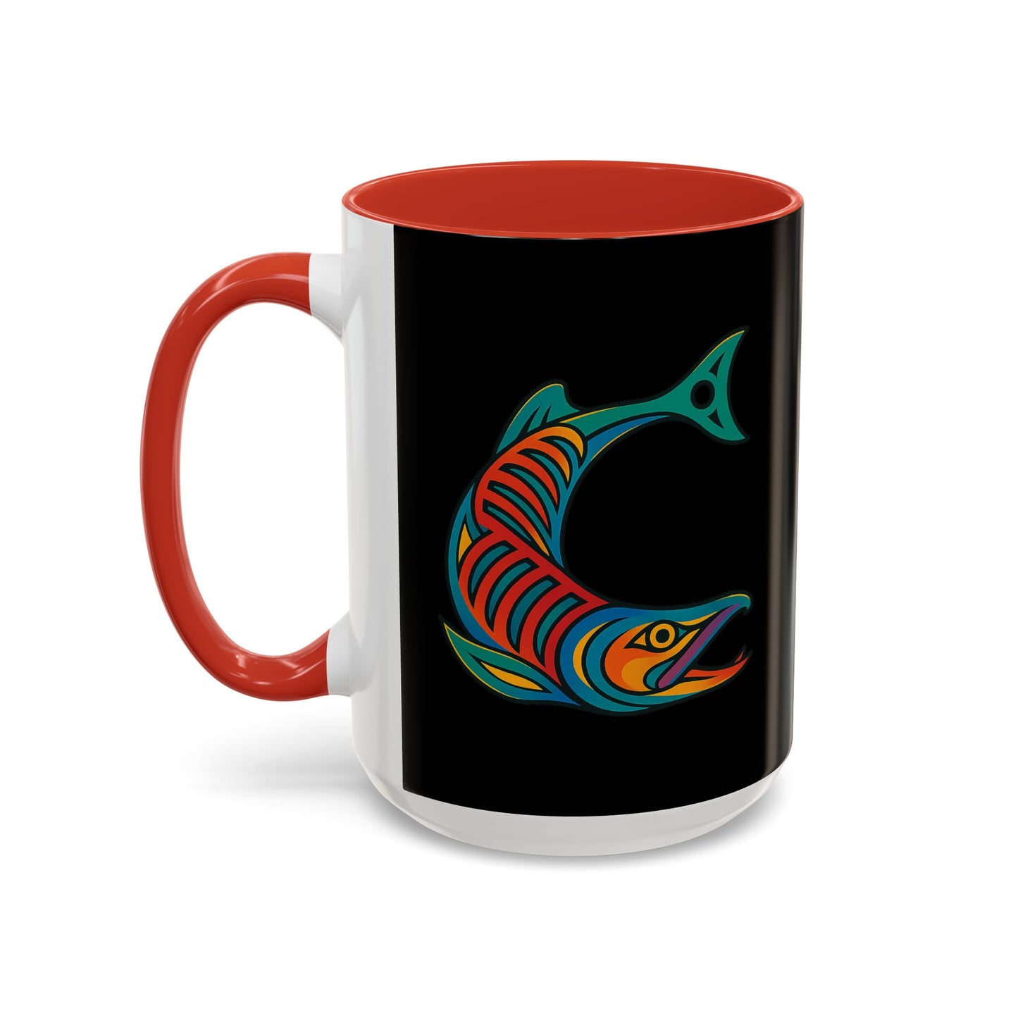 Alaska Salmon Mug Tlingit Style Coffee Cup 907 Alaska Gift Color Accent Ceramic Mug Alaskan Souvenir Wildlife Art