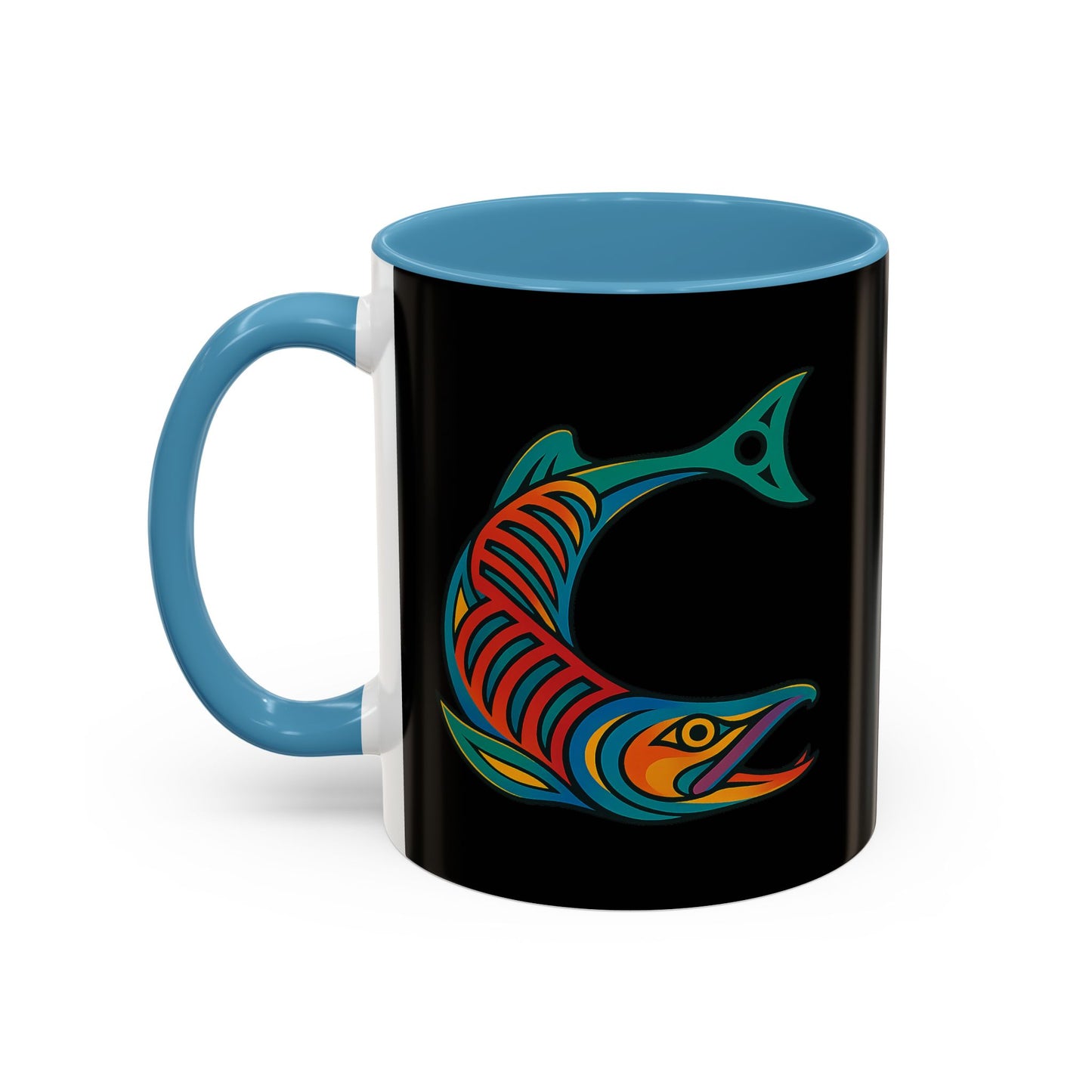 Alaska Salmon Mug Tlingit Style Coffee Cup 907 Alaska Gift Color Accent Ceramic Mug Alaskan Souvenir Wildlife Art