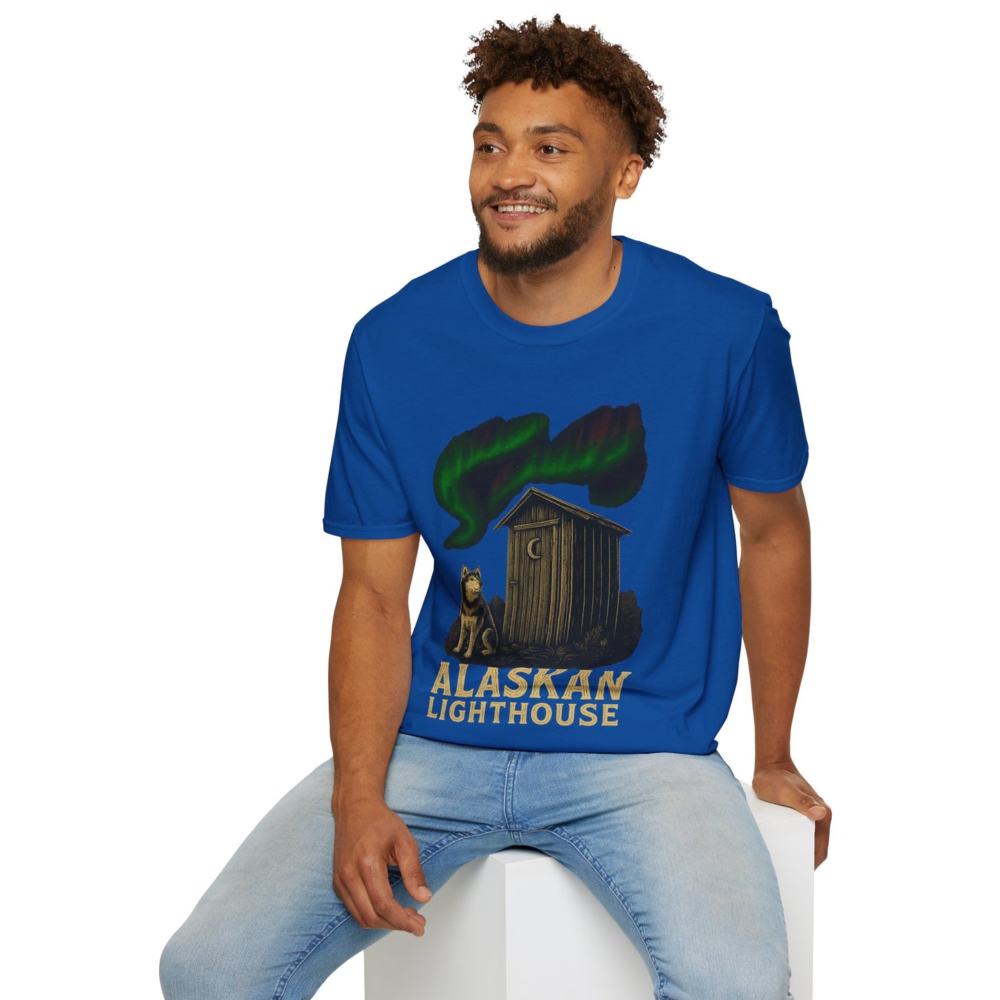 Alaskan Lighthouse Funny Northern Lights Wolf T-Shirt