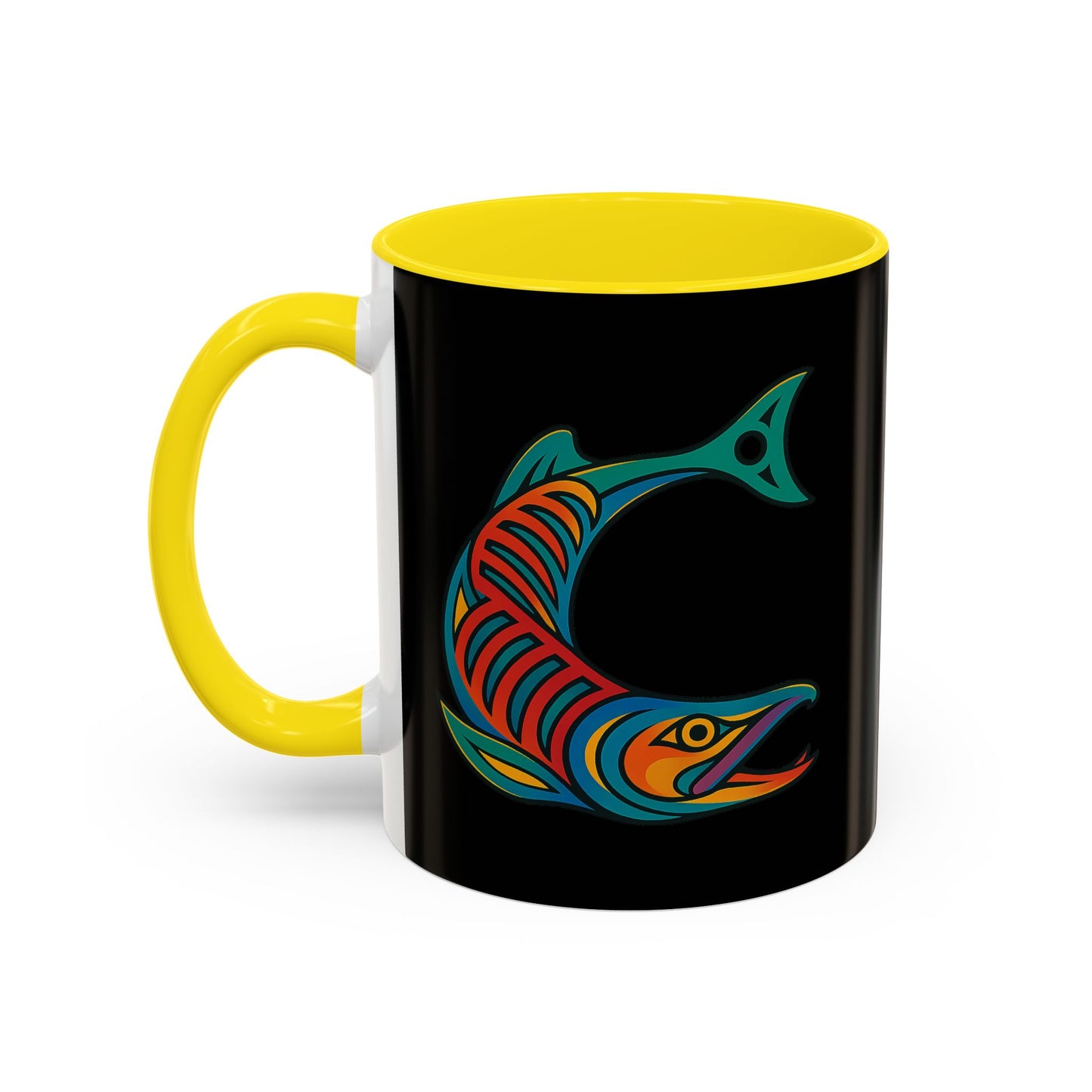 Alaska Salmon Mug Tlingit Style Coffee Cup 907 Alaska Gift Color Accent Ceramic Mug Alaskan Souvenir Wildlife Art