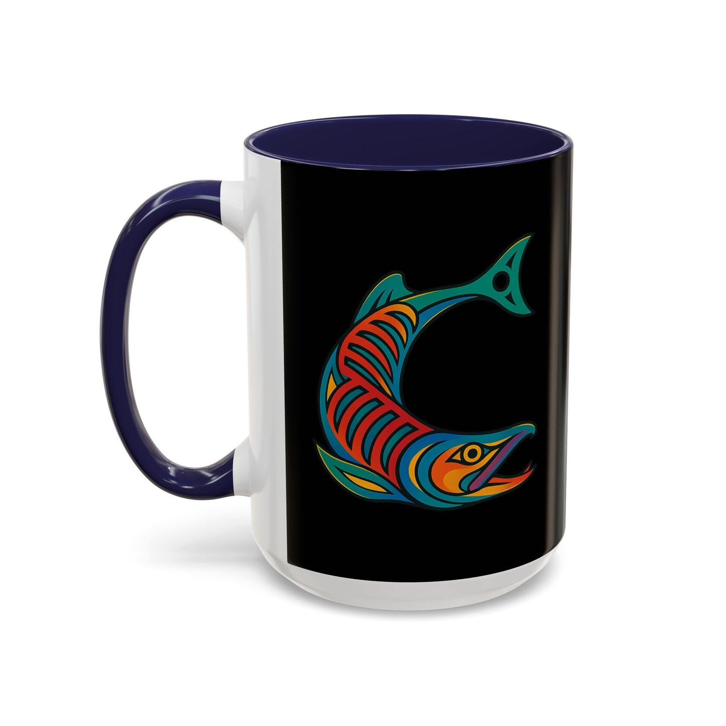 Alaska Salmon Mug Tlingit Style Coffee Cup 907 Alaska Gift Color Accent Ceramic Mug Alaskan Souvenir Wildlife Art