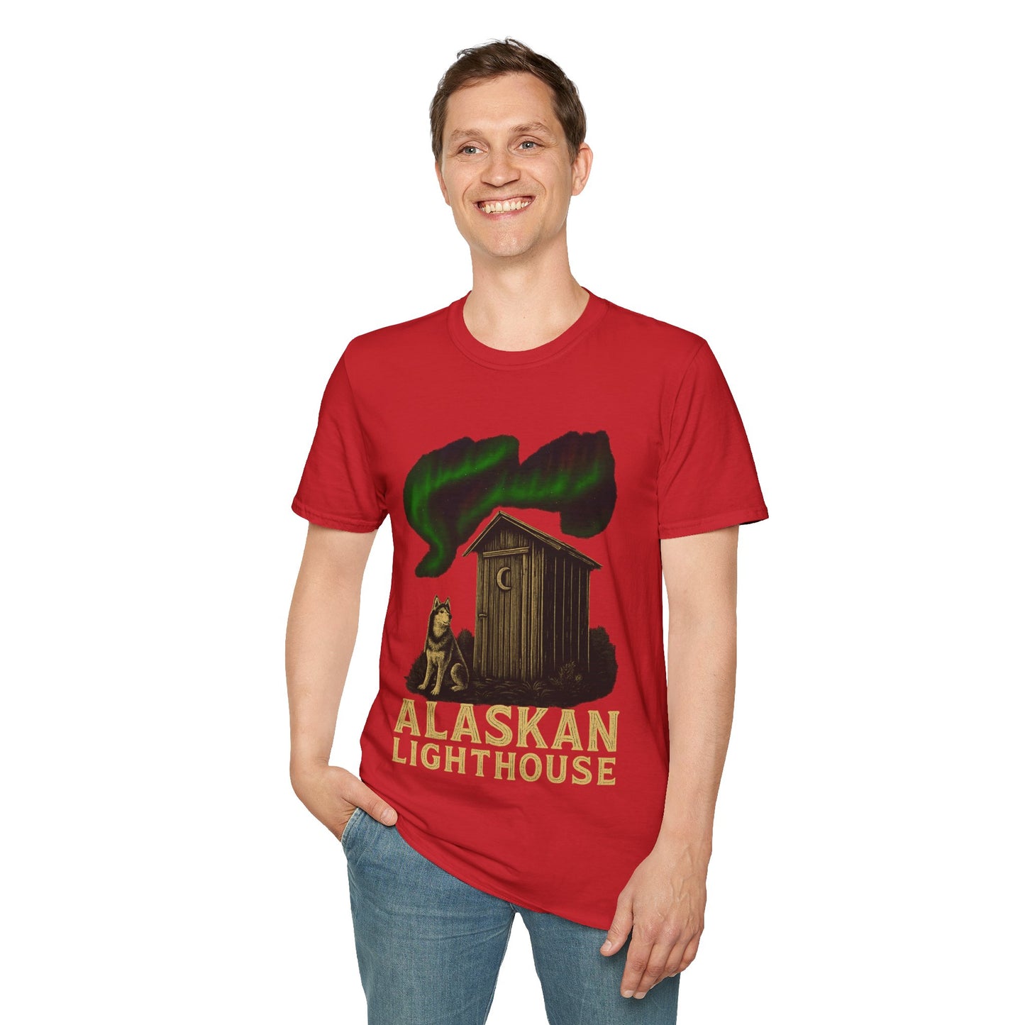 Alaskan Lighthouse Funny Northern Lights Wolf T-Shirt