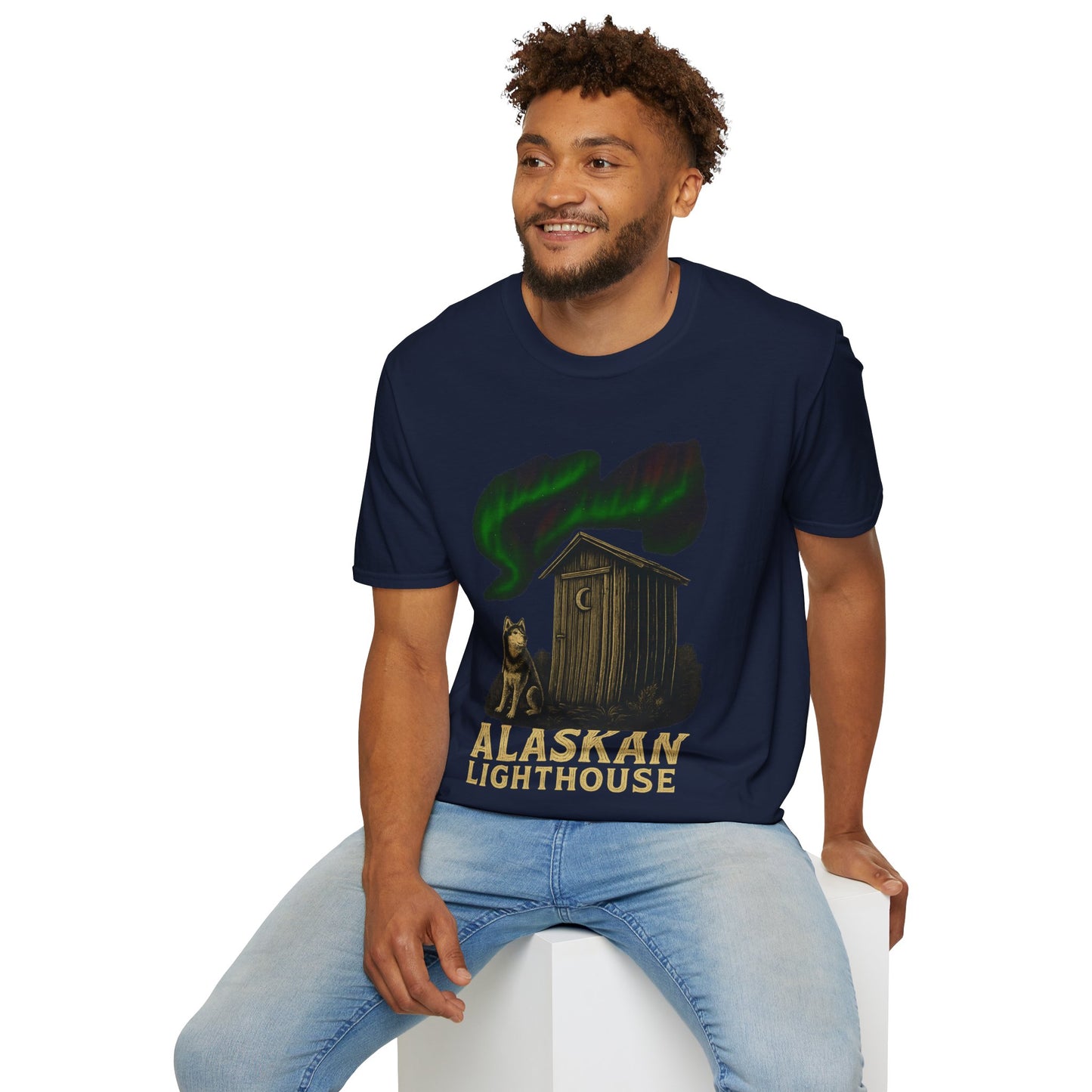 Alaskan Lighthouse Funny Northern Lights Wolf T-Shirt