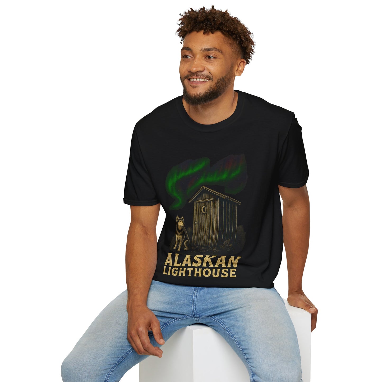 Alaskan Lighthouse Funny Northern Lights Wolf T-Shirt