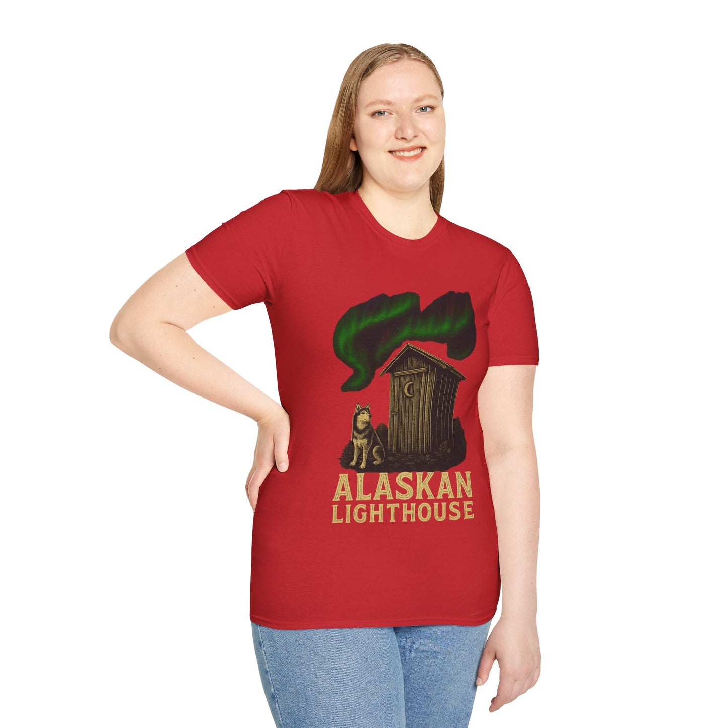Alaskan Lighthouse Funny Northern Lights Wolf T-Shirt