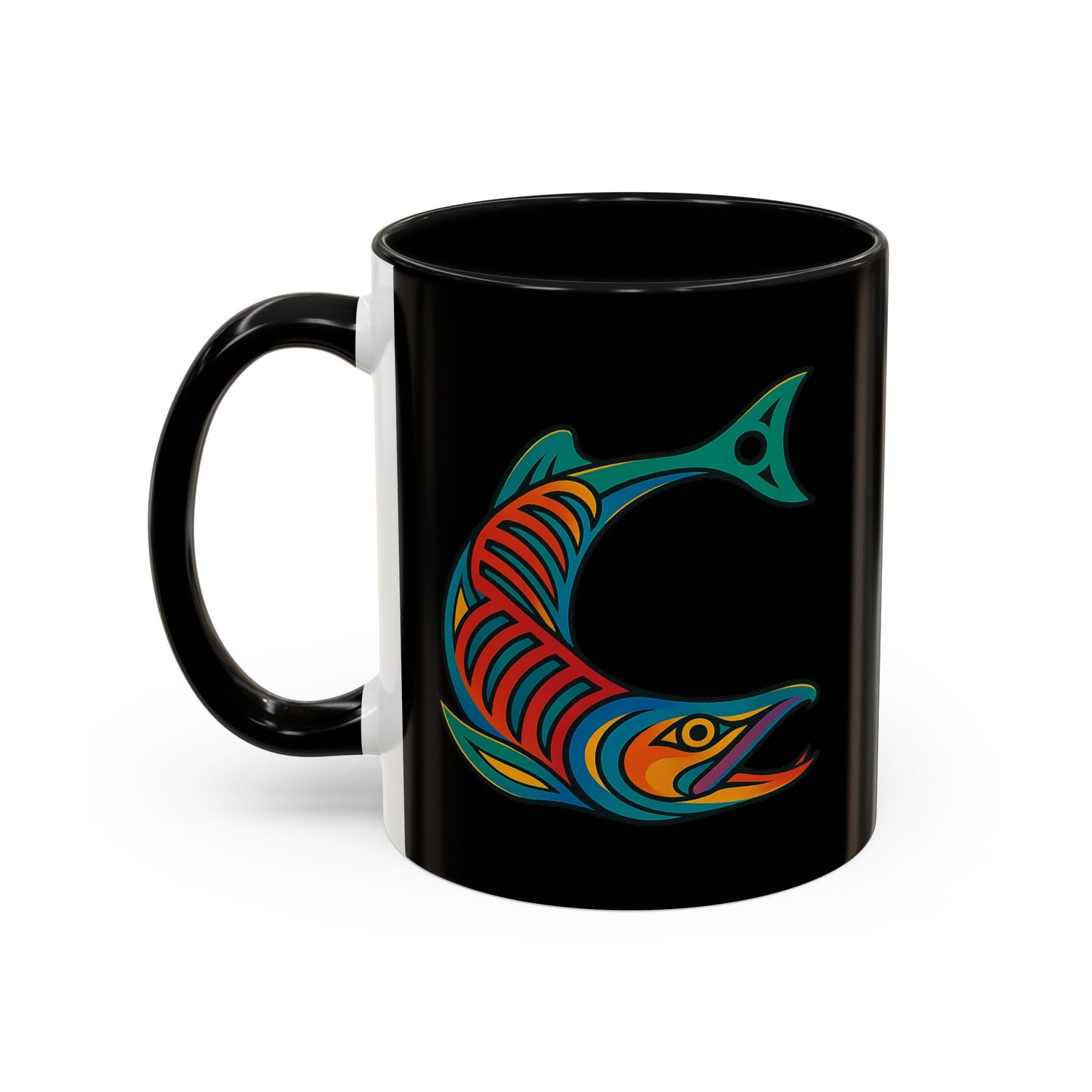 Alaska Salmon Mug Tlingit Style Coffee Cup 907 Alaska Gift Color Accent Ceramic Mug Alaskan Souvenir Wildlife Art