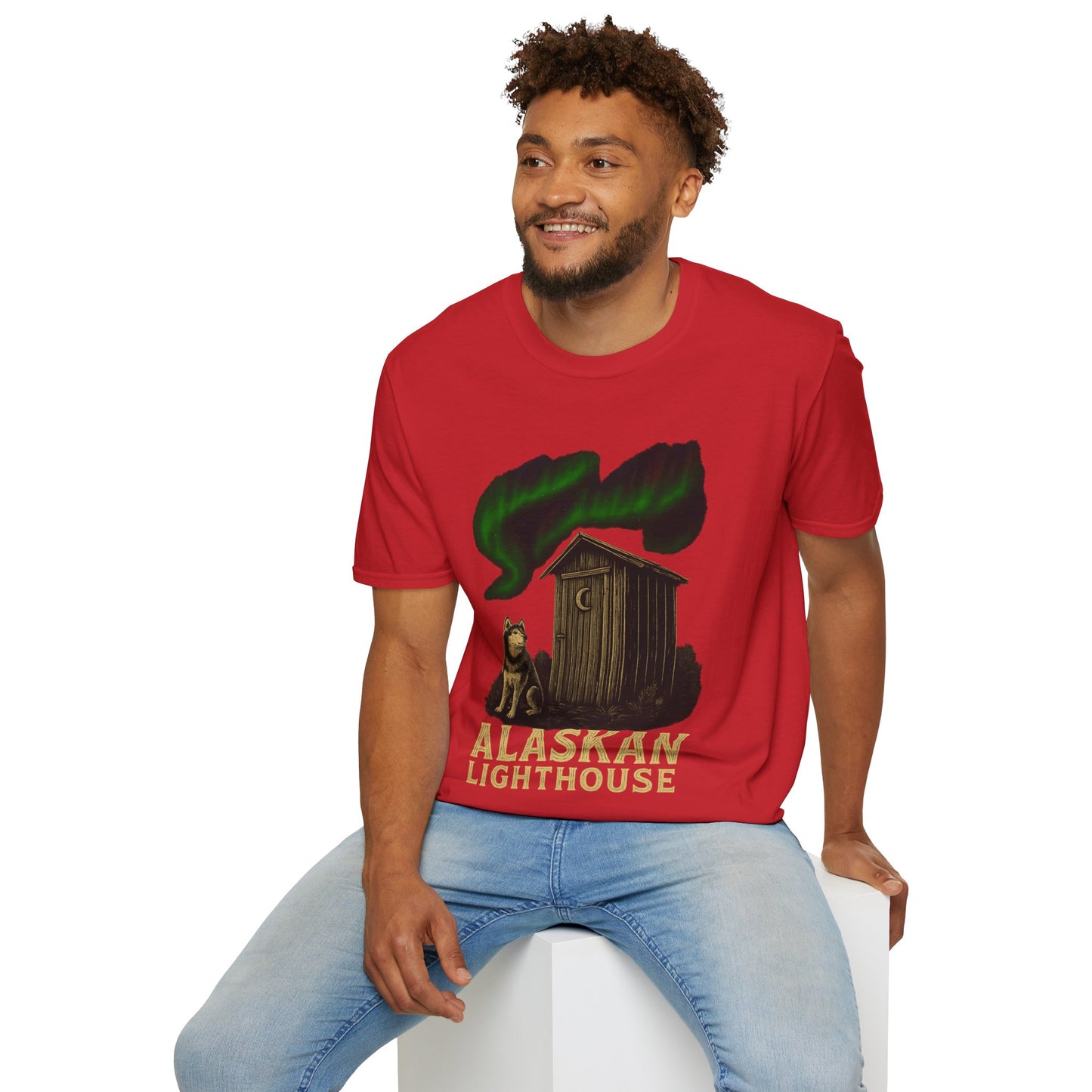 Alaskan Lighthouse Funny Northern Lights Wolf T-Shirt