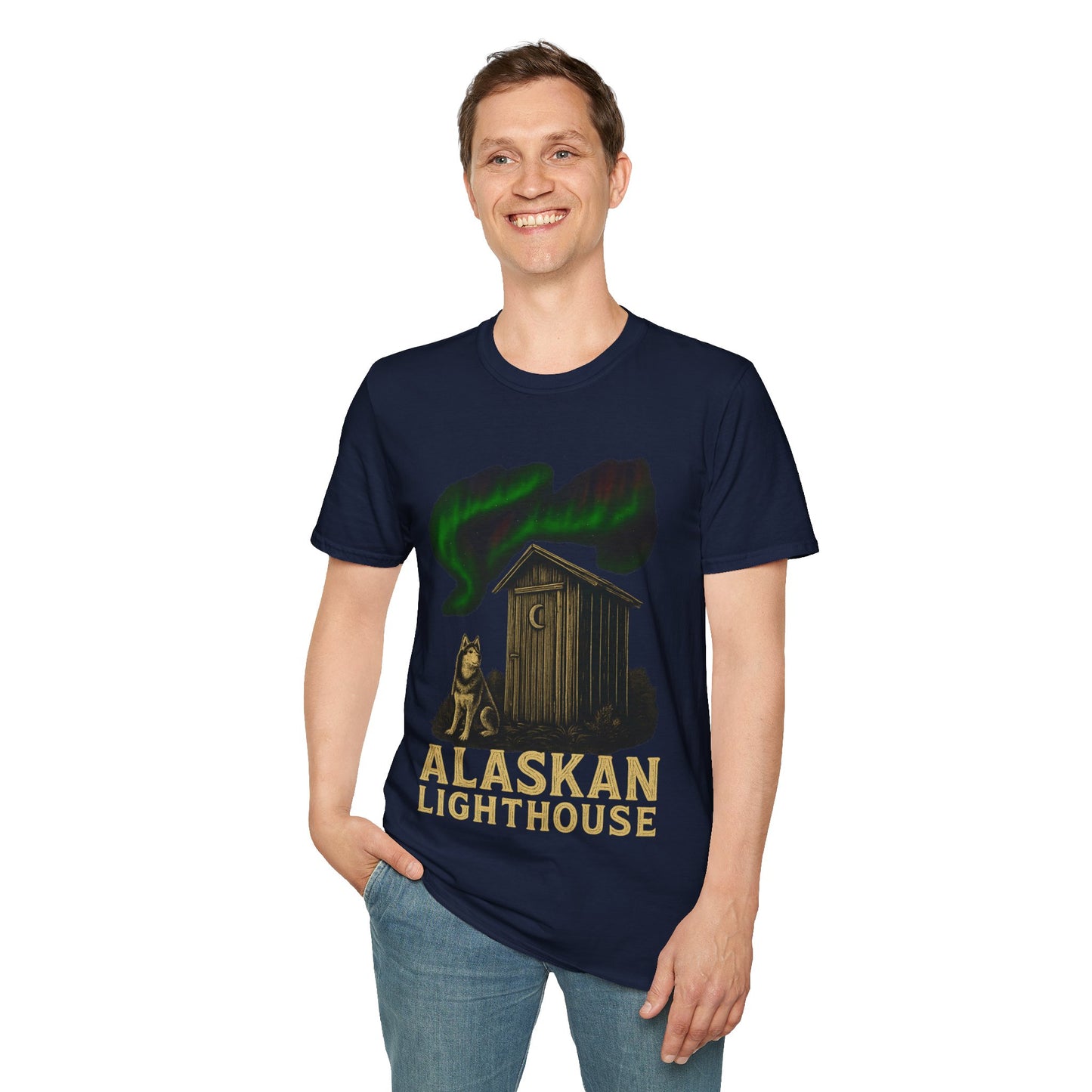 Alaskan Lighthouse Funny Northern Lights Wolf T-Shirt