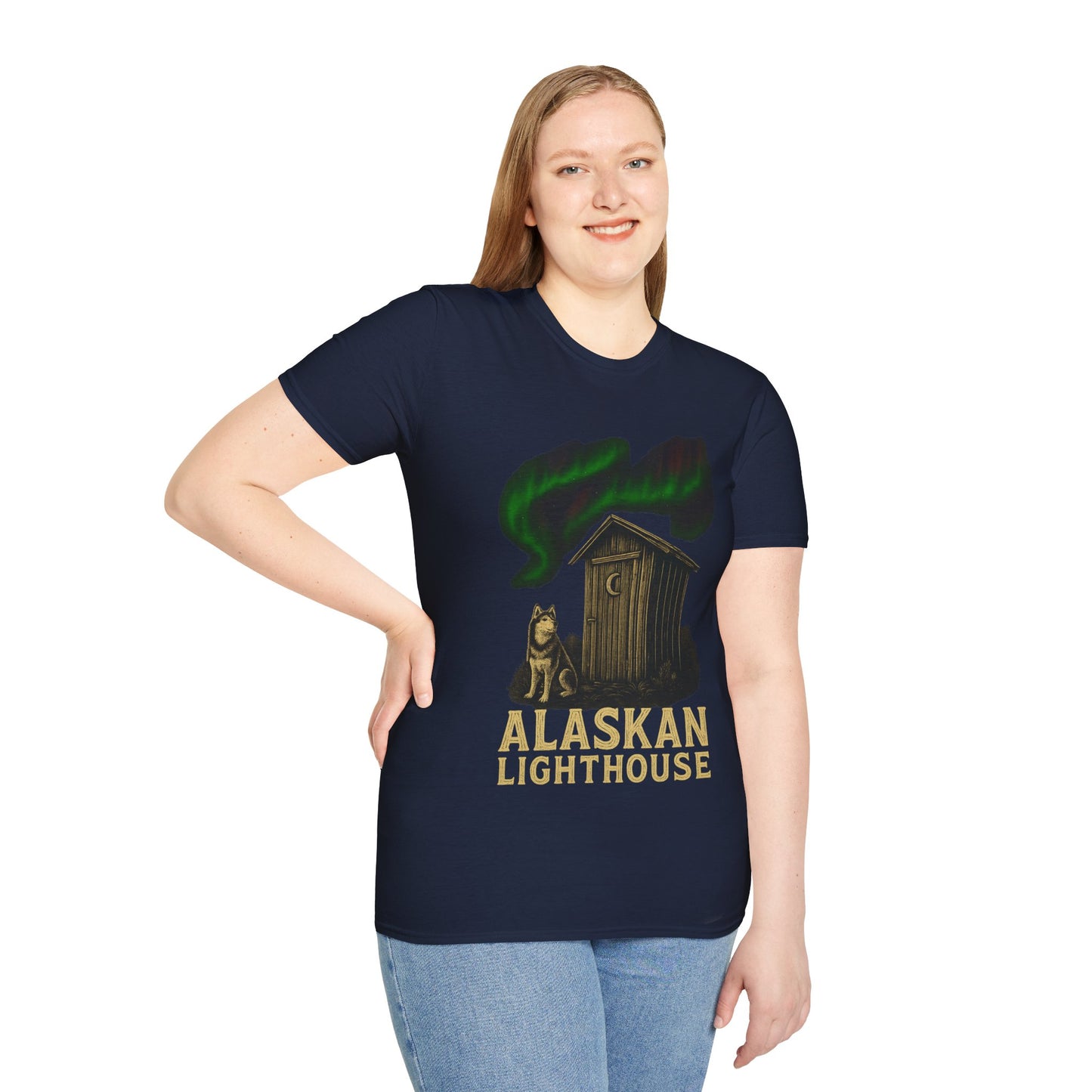 Alaskan Lighthouse Funny Northern Lights Wolf T-Shirt