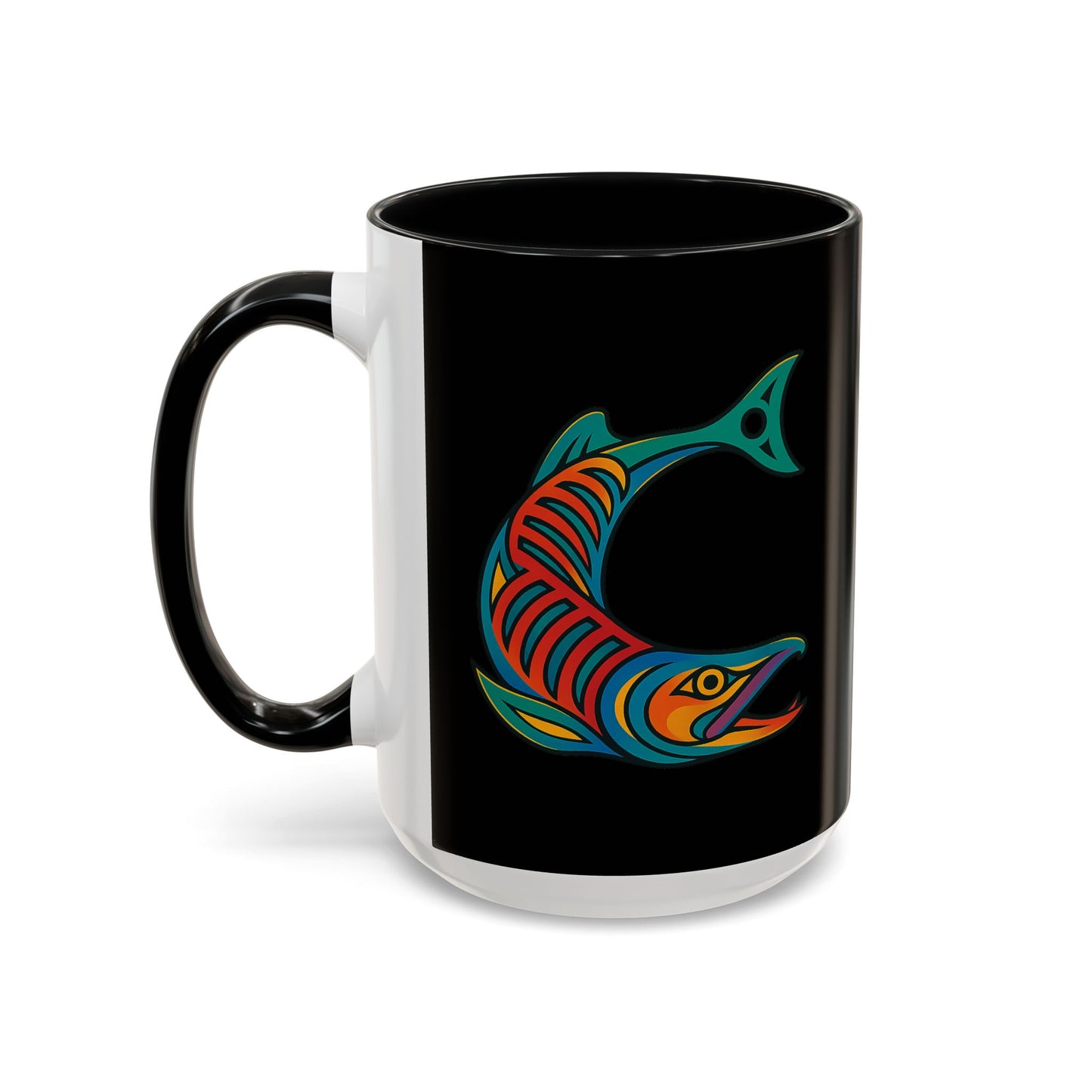 Alaska Salmon Mug Tlingit Style Coffee Cup 907 Alaska Gift Color Accent Ceramic Mug Alaskan Souvenir Wildlife Art