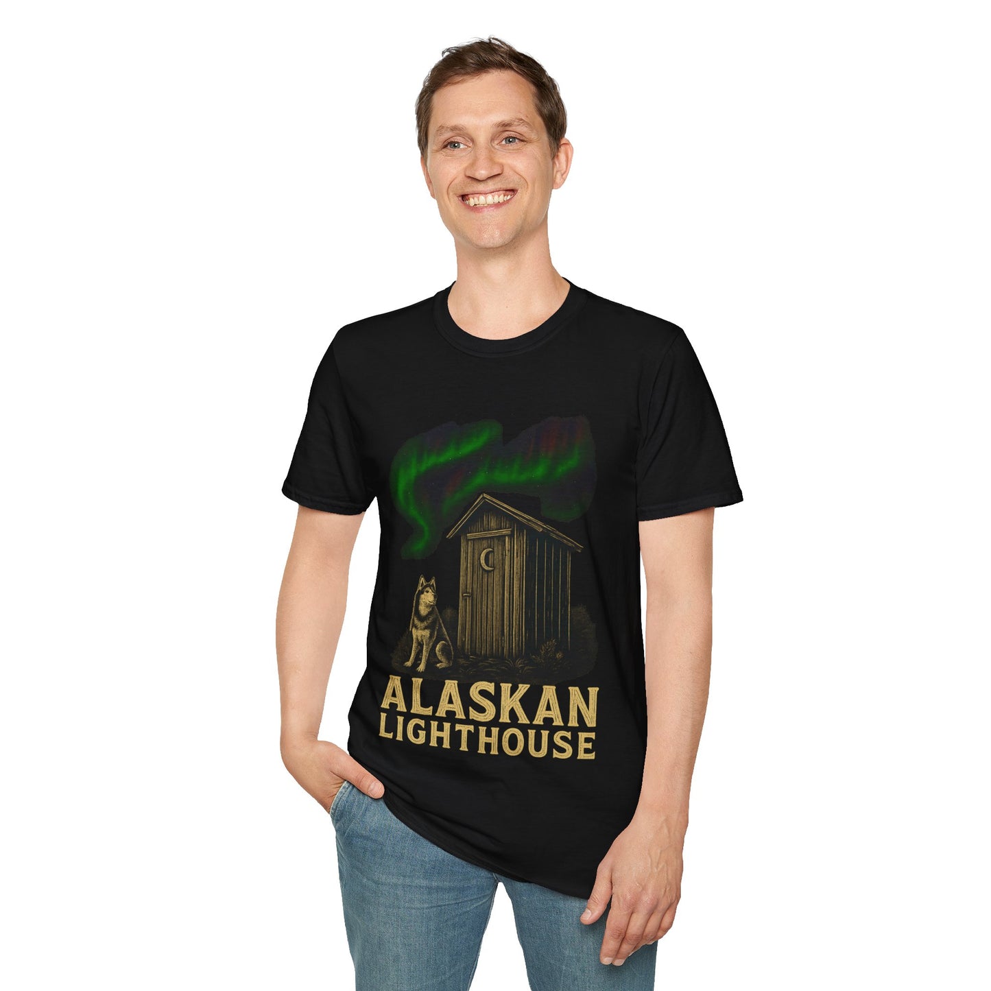 Alaskan Lighthouse Funny Northern Lights Wolf T-Shirt