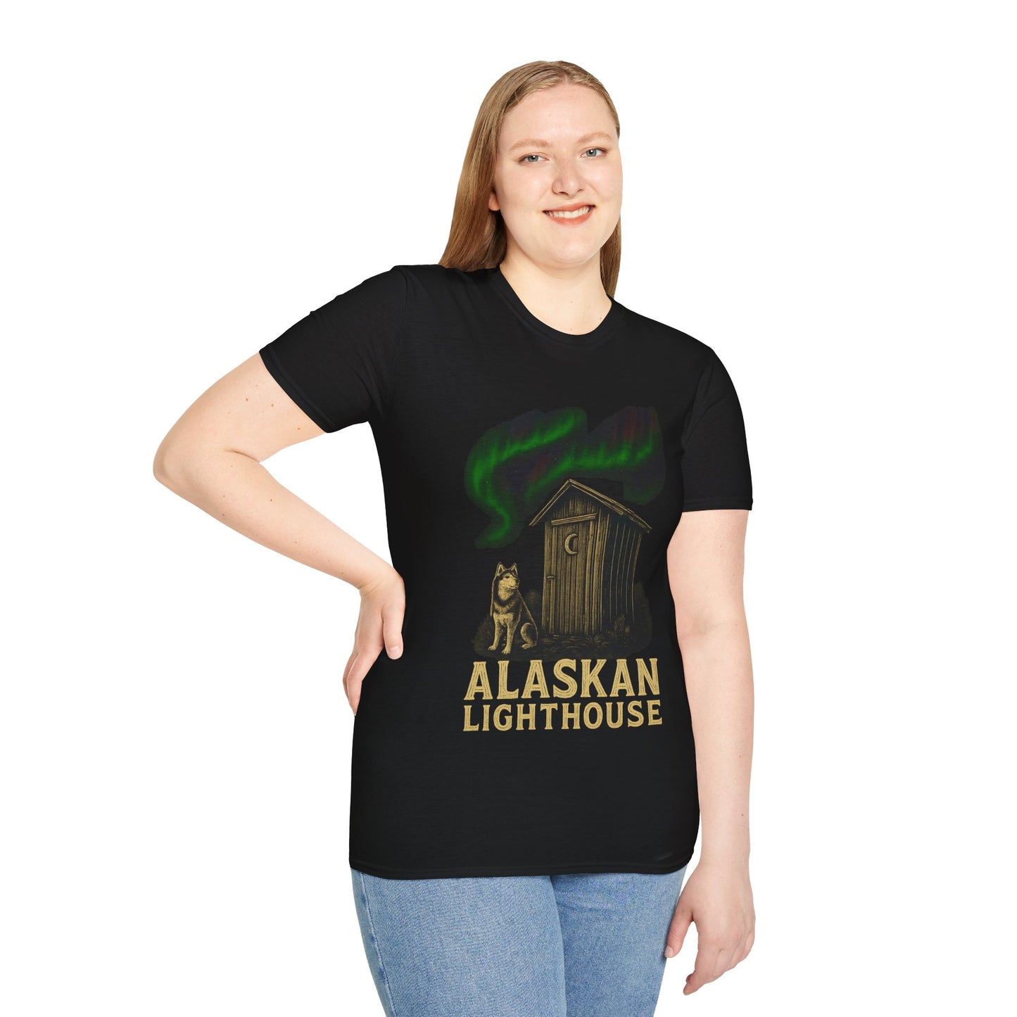 Alaskan Lighthouse Funny Northern Lights Wolf T-Shirt