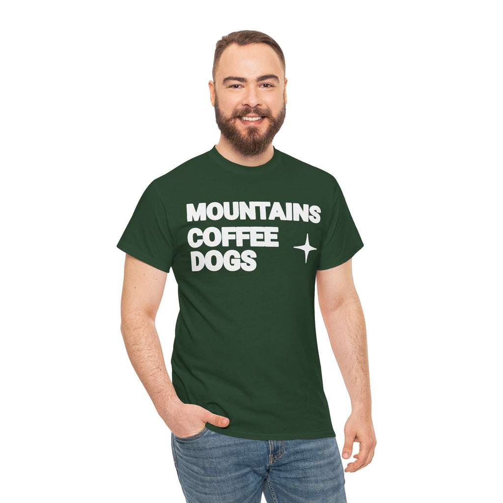 Mountains. Coffee. Dogs. – Comfort Collection Tee