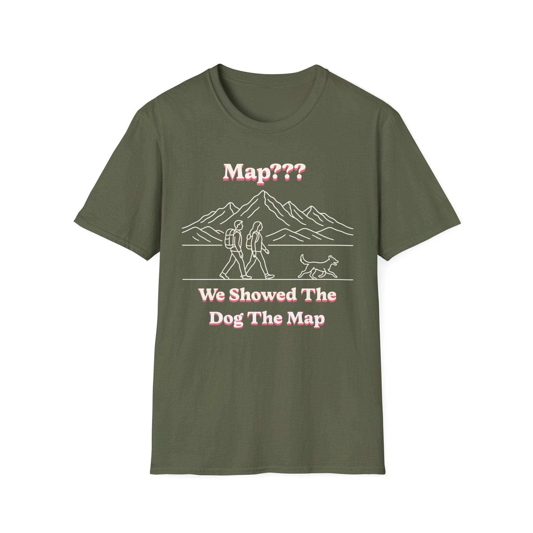 Hiking Line Art Tee – “We Showed The Dog The Map”