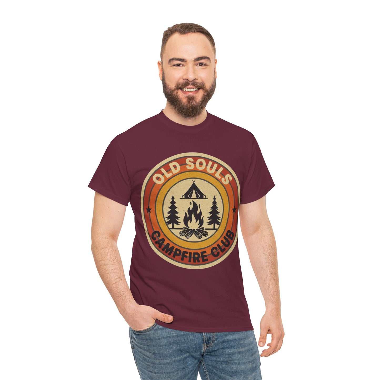 Old Souls Campfire Club Retro T-Shirt | Vintage Sunset Camping Tee