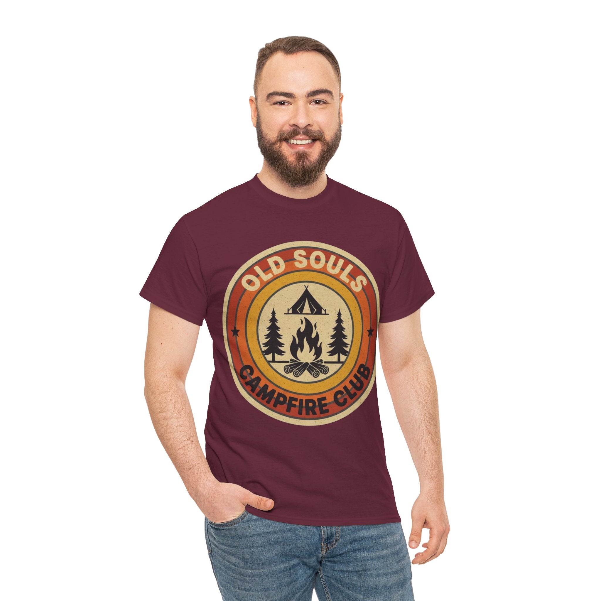 Old Souls Campfire Club Retro T-Shirt | Vintage Sunset Camping Tee