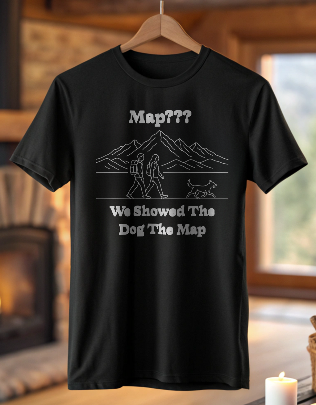 Hiking Line Art Tee – “We Showed The Dog The Map”