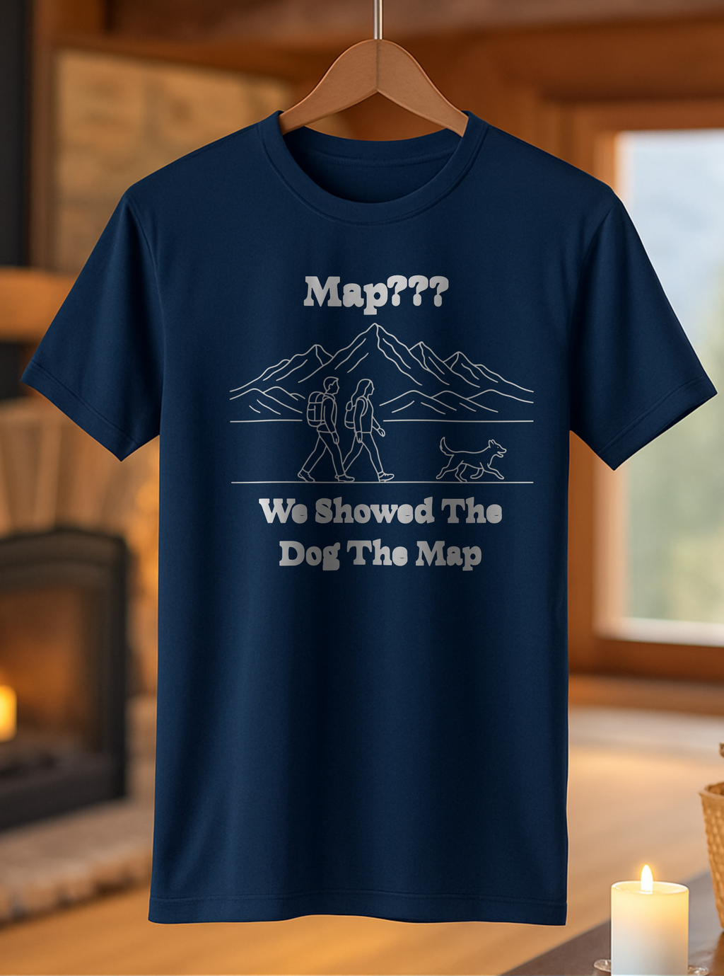 Hiking Line Art Tee – “We Showed The Dog The Map”