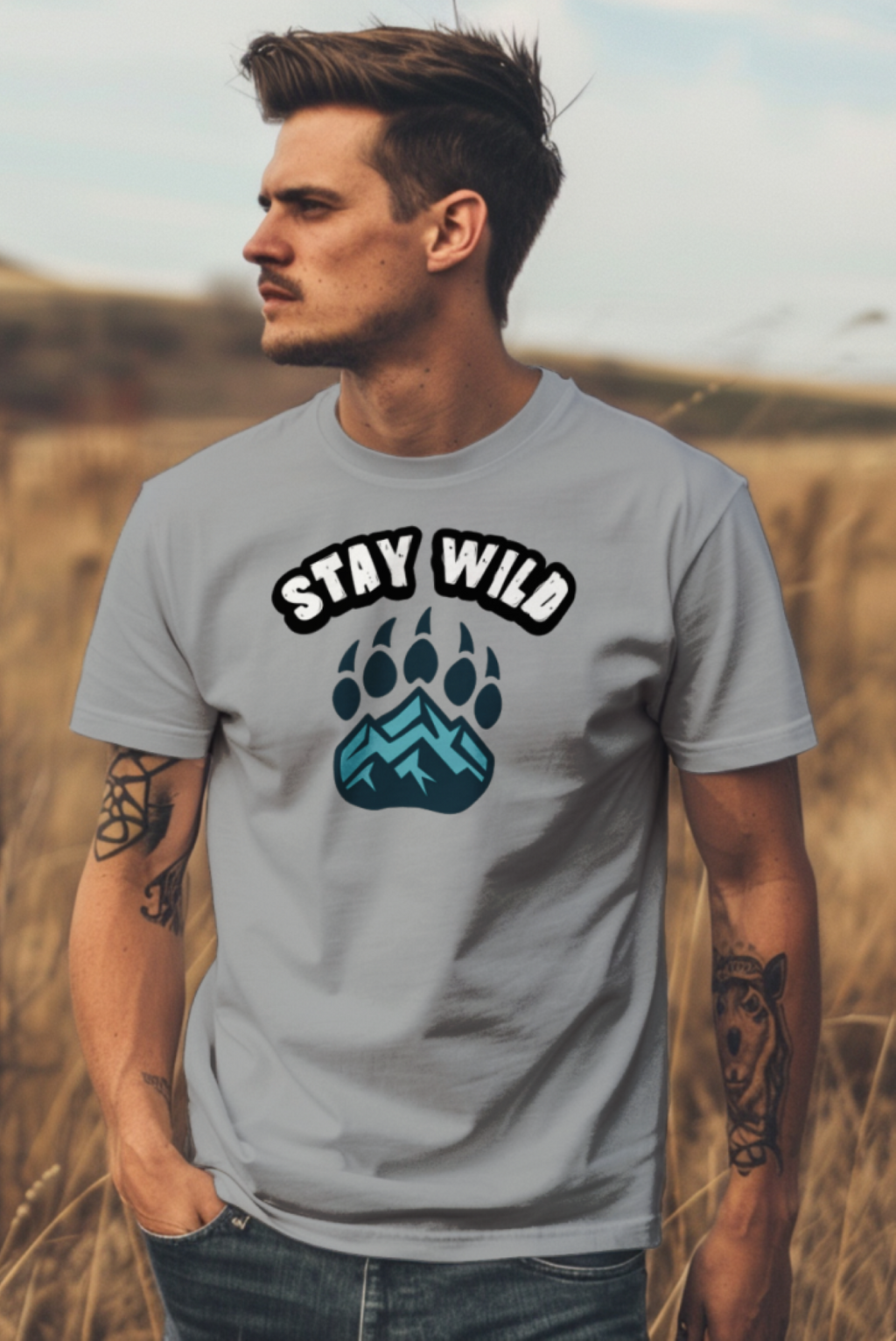 Stay Wild T-Shirt – Bear Paw & Mountain