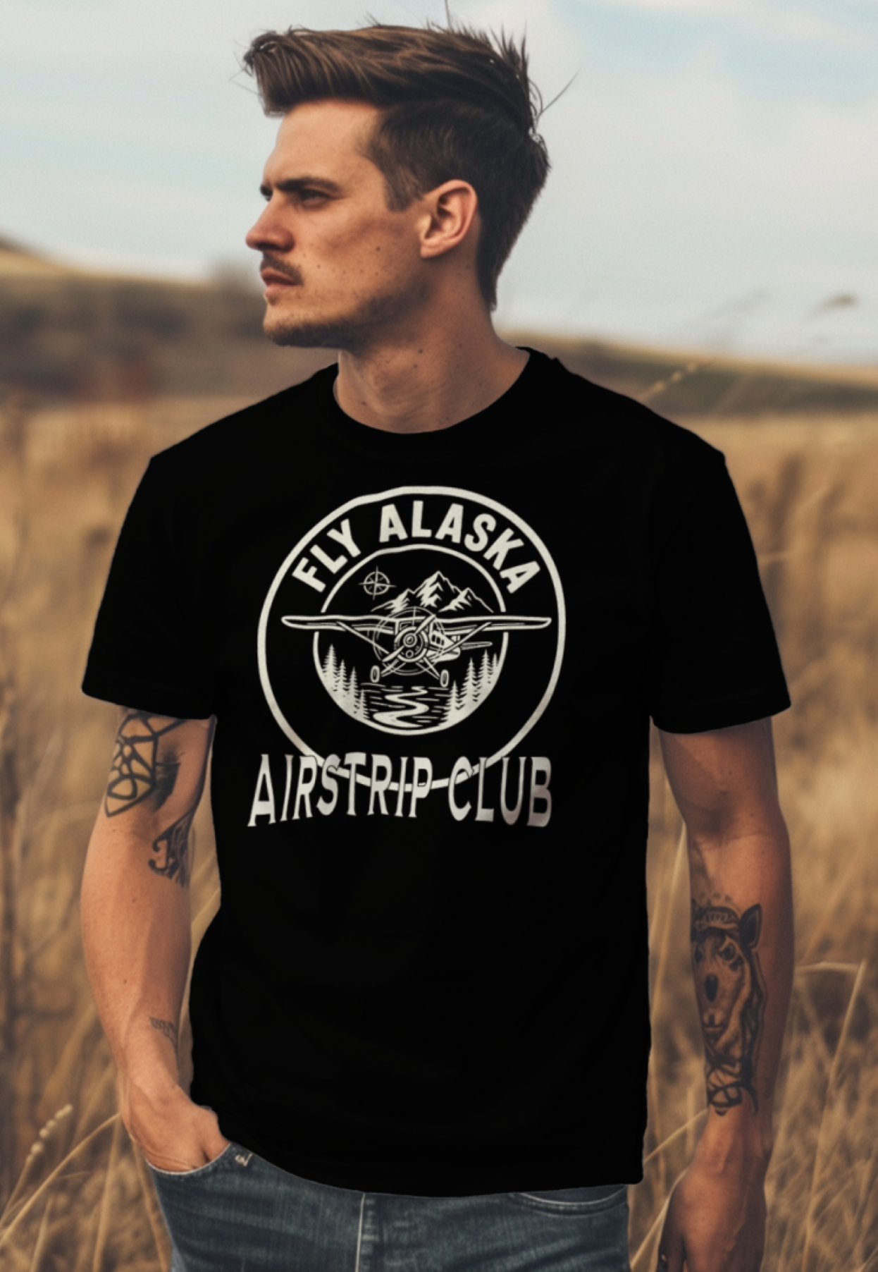 Fly Alaska Airstrip Club T-Shirt – Vintage Bush Plane Aviation Tee