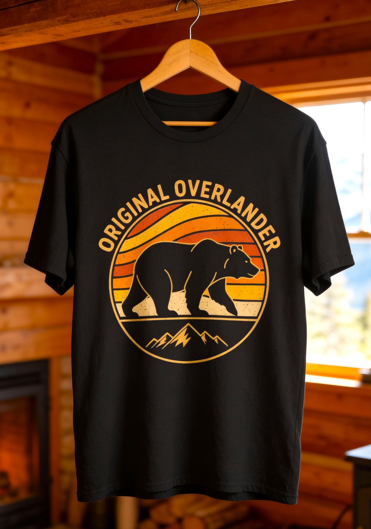 Original Overlander Retro Bear T-Shirt | 1970s Vintage Sunset Adventure Tee