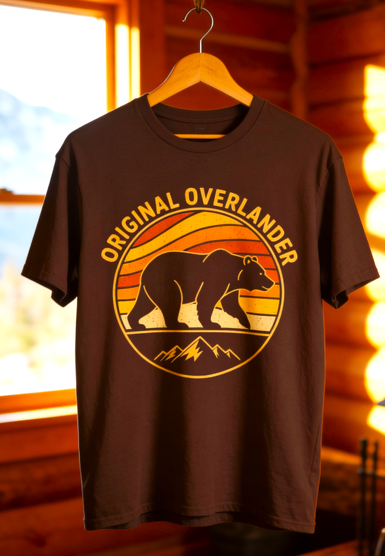 Original Overlander Retro Bear T-Shirt | 1970s Vintage Sunset Adventure Tee