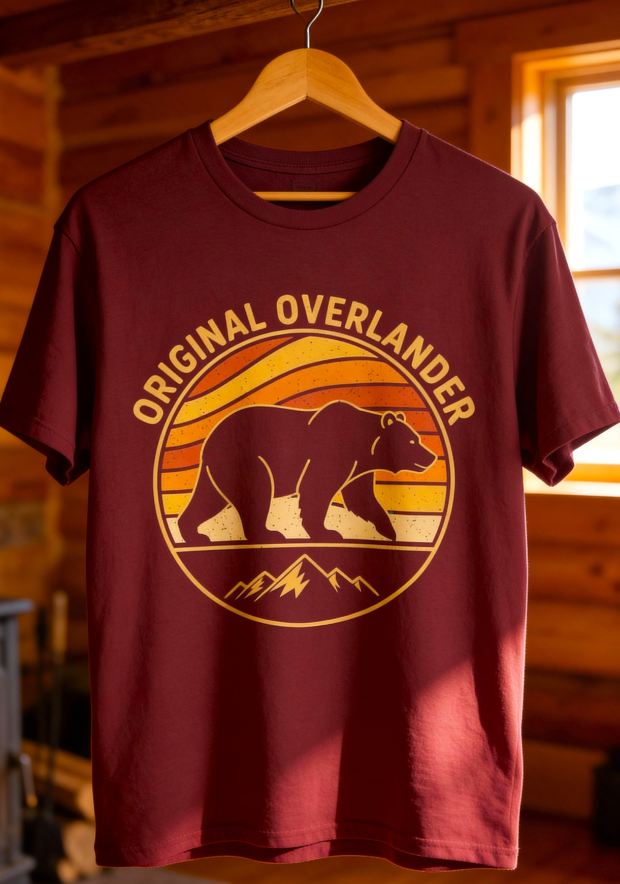Original Overlander Retro Bear T-Shirt | 1970s Vintage Sunset Adventure Tee