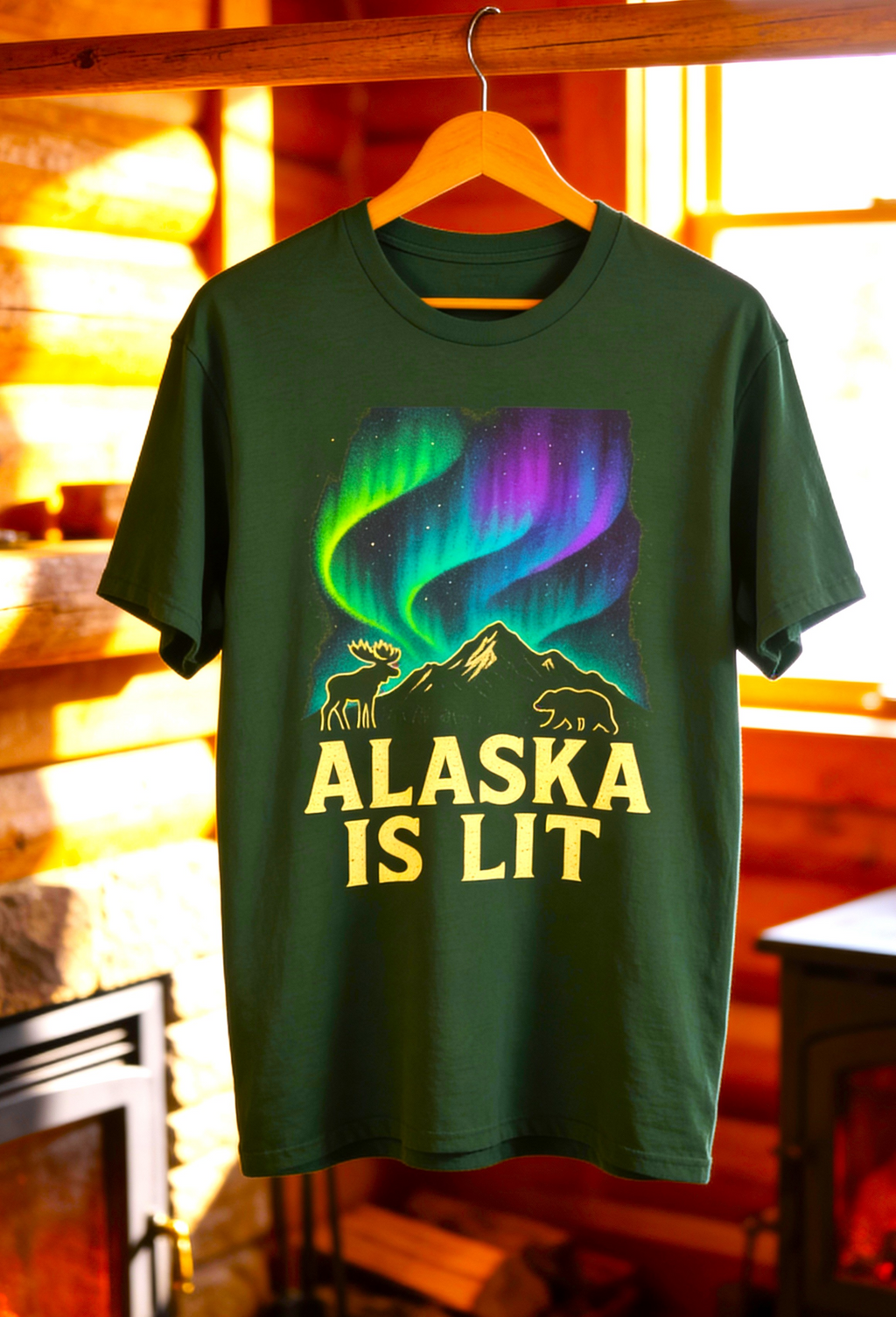 Alaska Is Lit T-Shirt | Aurora Borealis Graphic | Gildan 5000