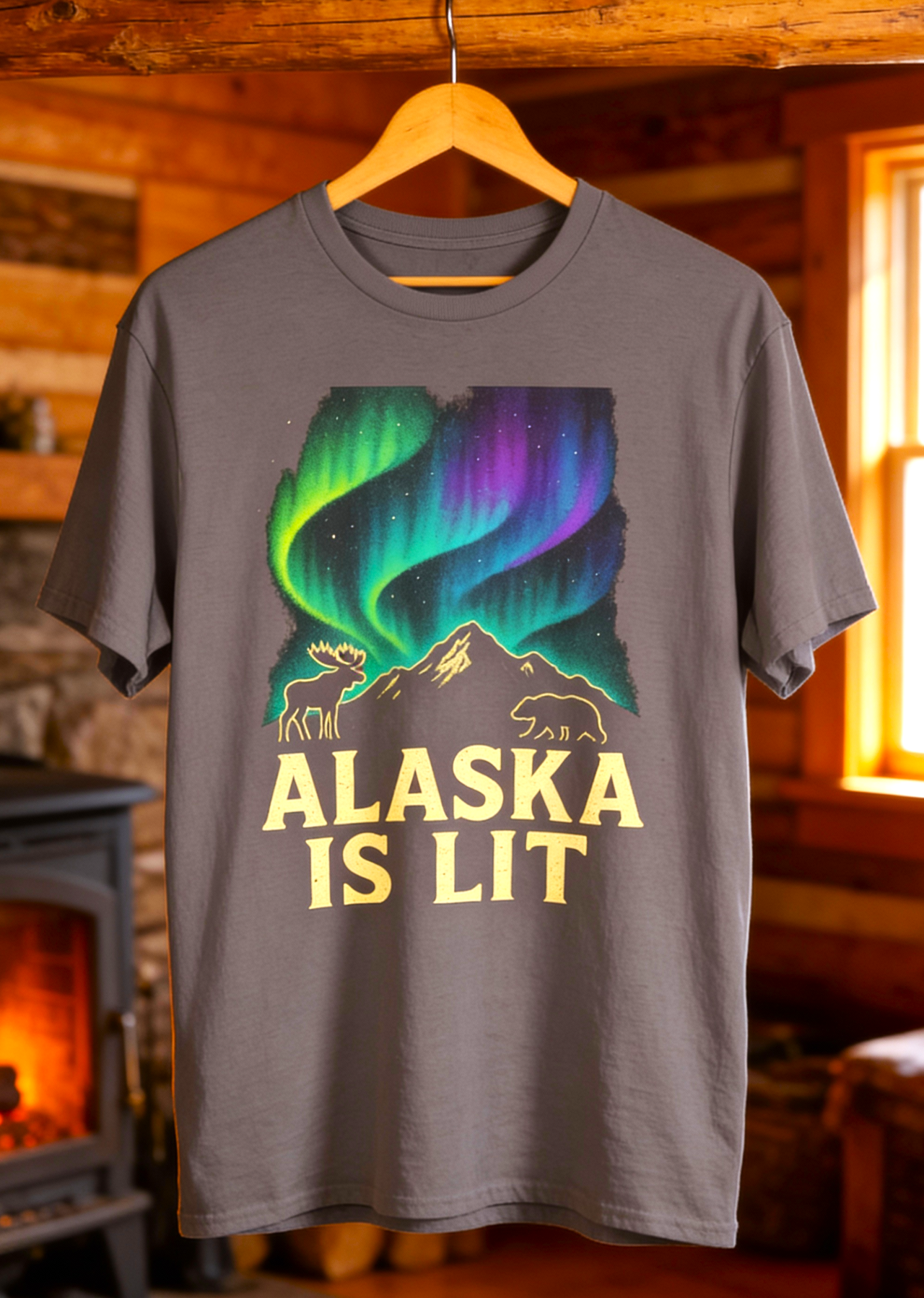Alaska Is Lit T-Shirt | Aurora Borealis Graphic | Gildan 5000