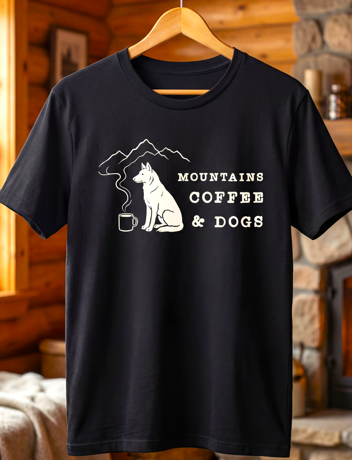 Mountains, Coffee & Dogs Tee — Outdoor Dog Lover T-Shirt