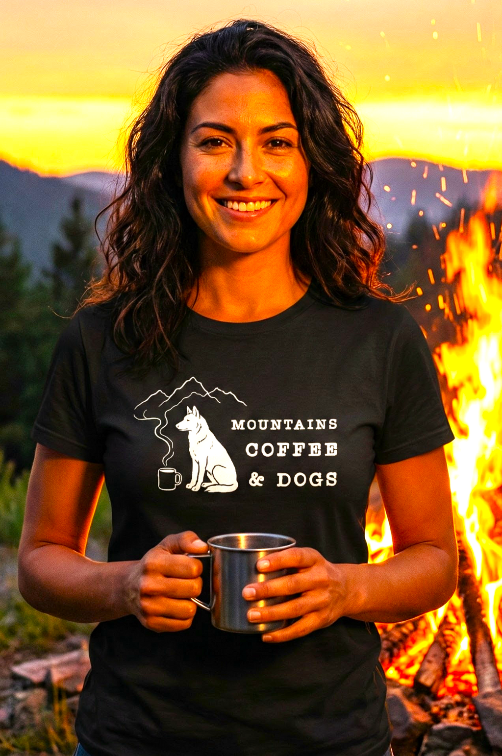 Mountains, Coffee & Dogs Tee — Outdoor Dog Lover T-Shirt