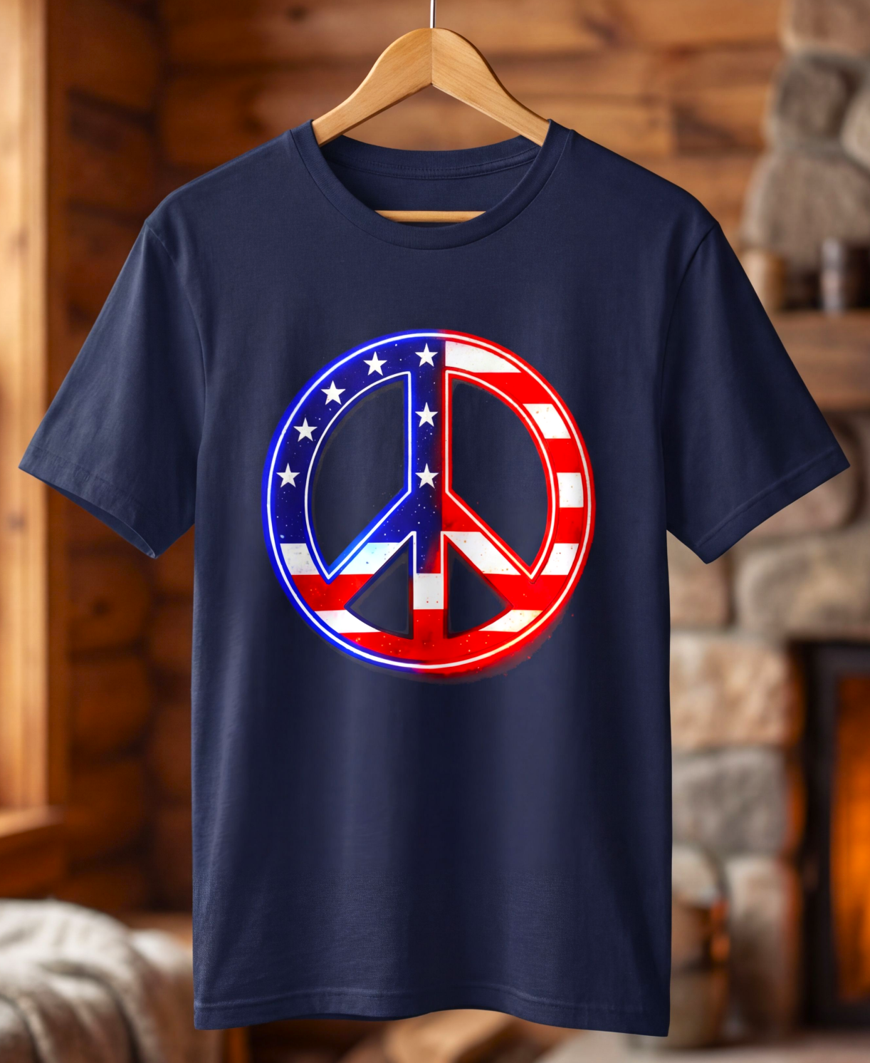 Neon Peace Symbol T-Shirt – Red, White & Blue Glow