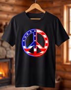 Neon Peace Symbol T-Shirt – Red, White & Blue Glow