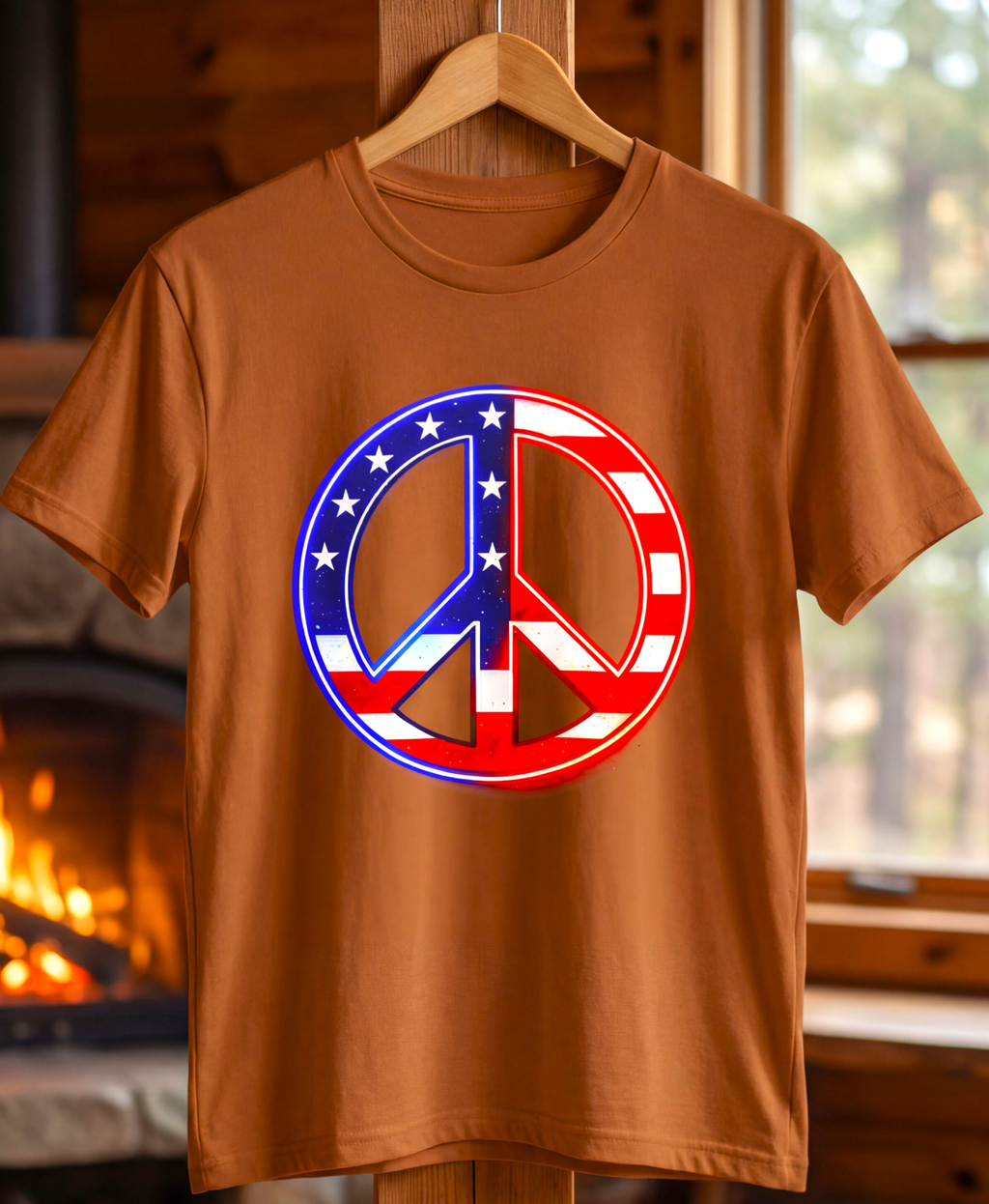 Neon Peace Symbol T-Shirt – Red, White & Blue Glow