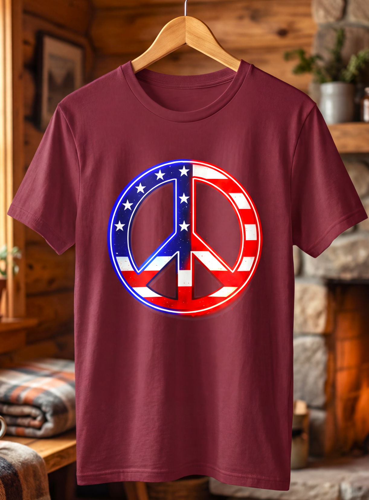 Neon Peace Symbol T-Shirt – Red, White & Blue Glow