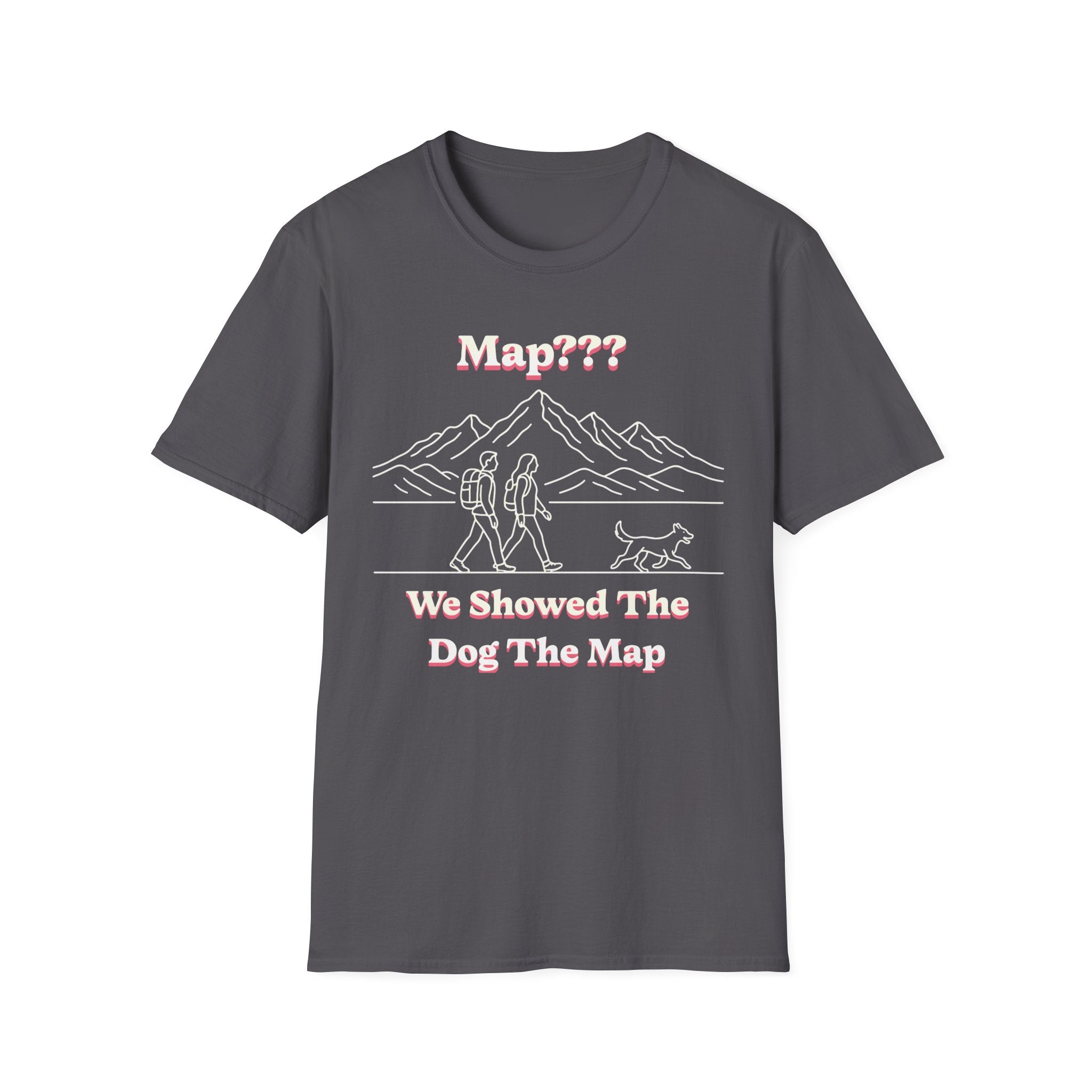 Hiking Line Art Tee – “We Showed The Dog The Map”
