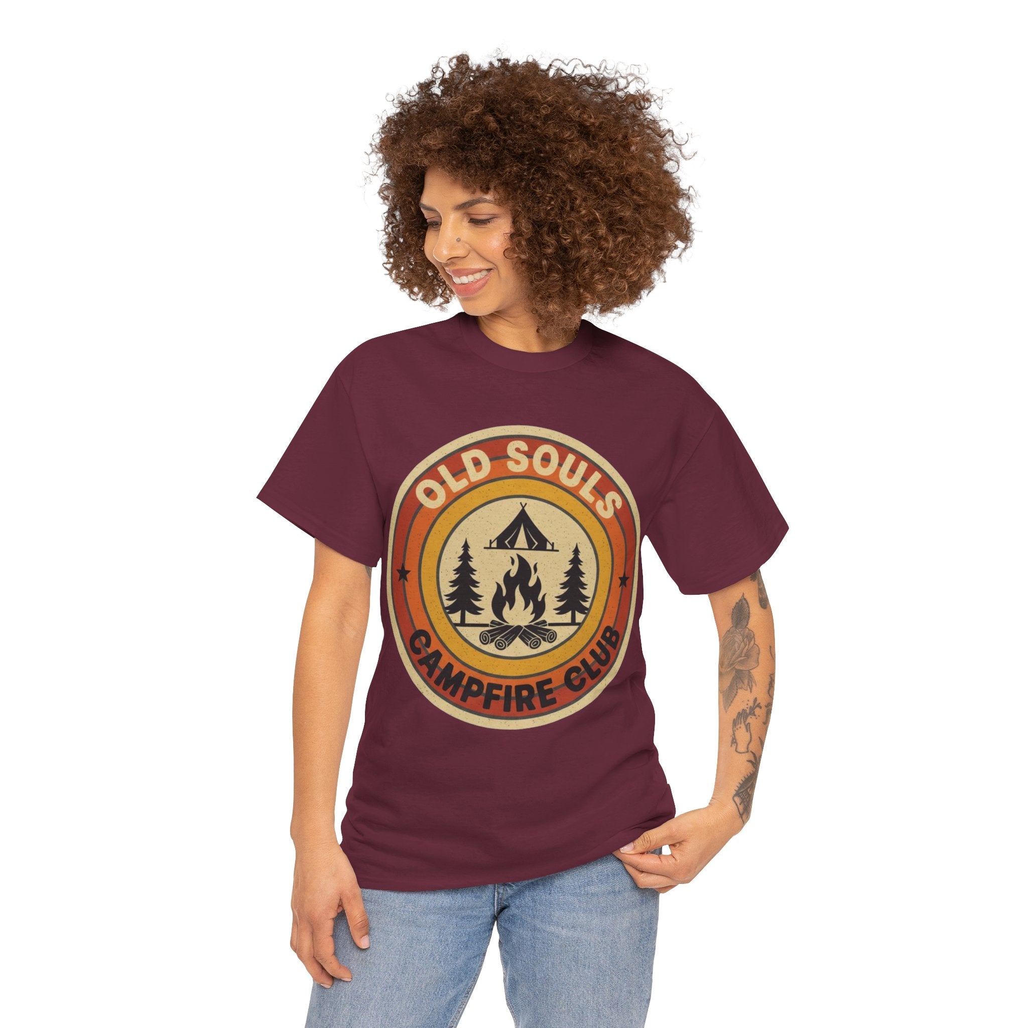 Old Souls Campfire Club Retro T-Shirt | Vintage Sunset Camping Tee