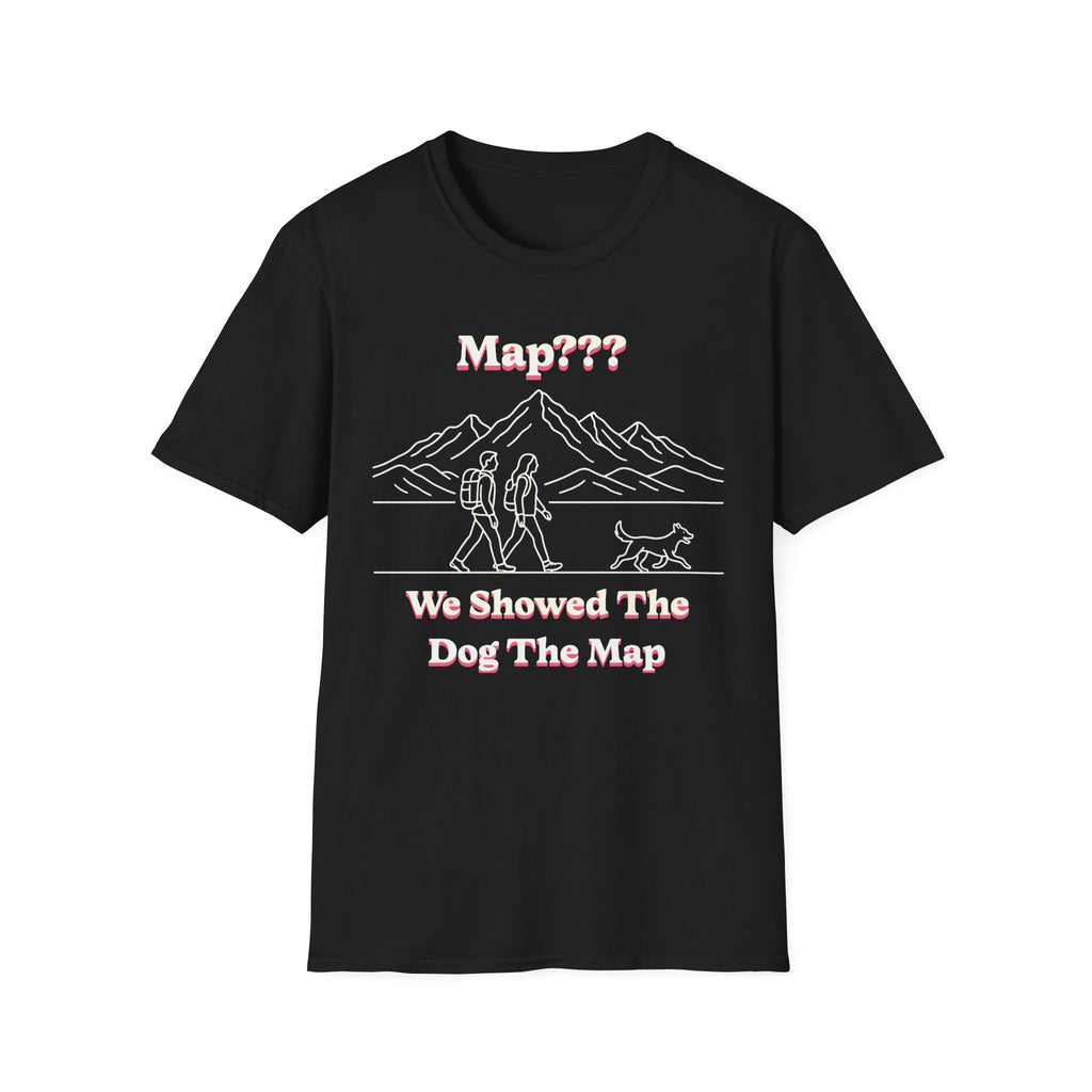 Hiking Line Art Tee – “We Showed The Dog The Map”