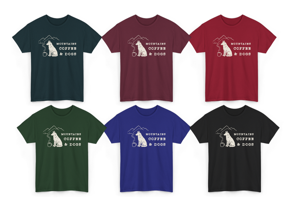 Mountains, Coffee & Dogs Tee — Outdoor Dog Lover T-Shirt