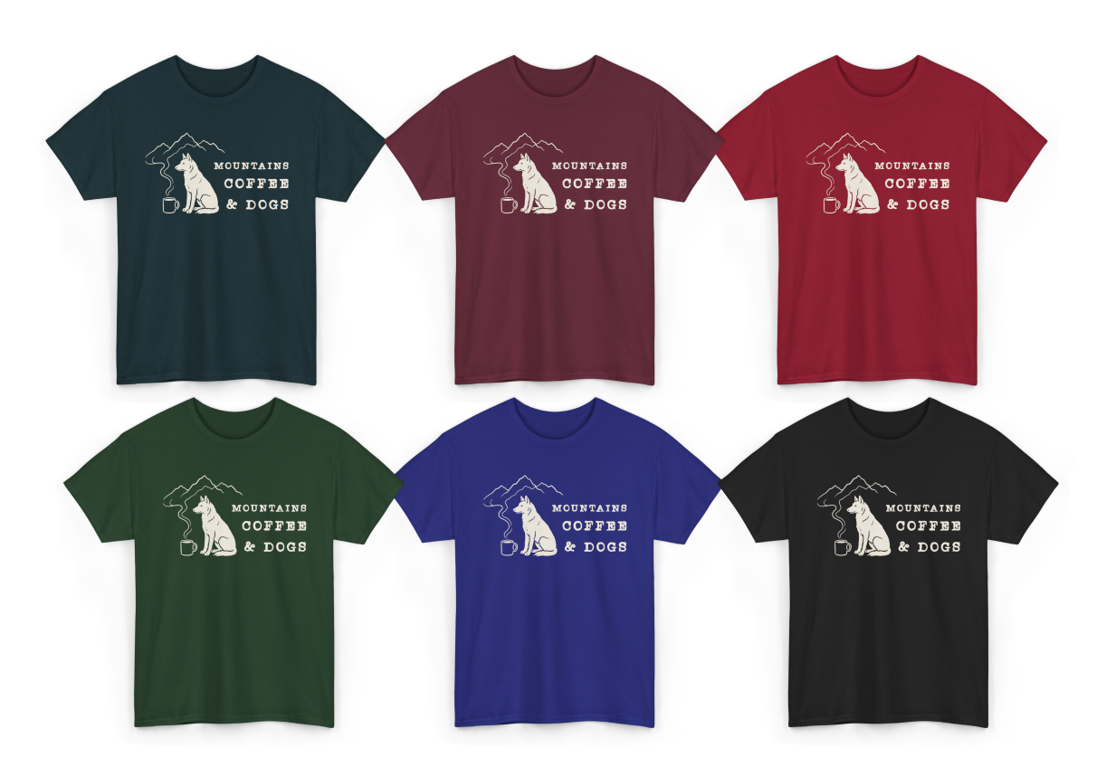 Mountains, Coffee & Dogs Tee — Outdoor Dog Lover T-Shirt
